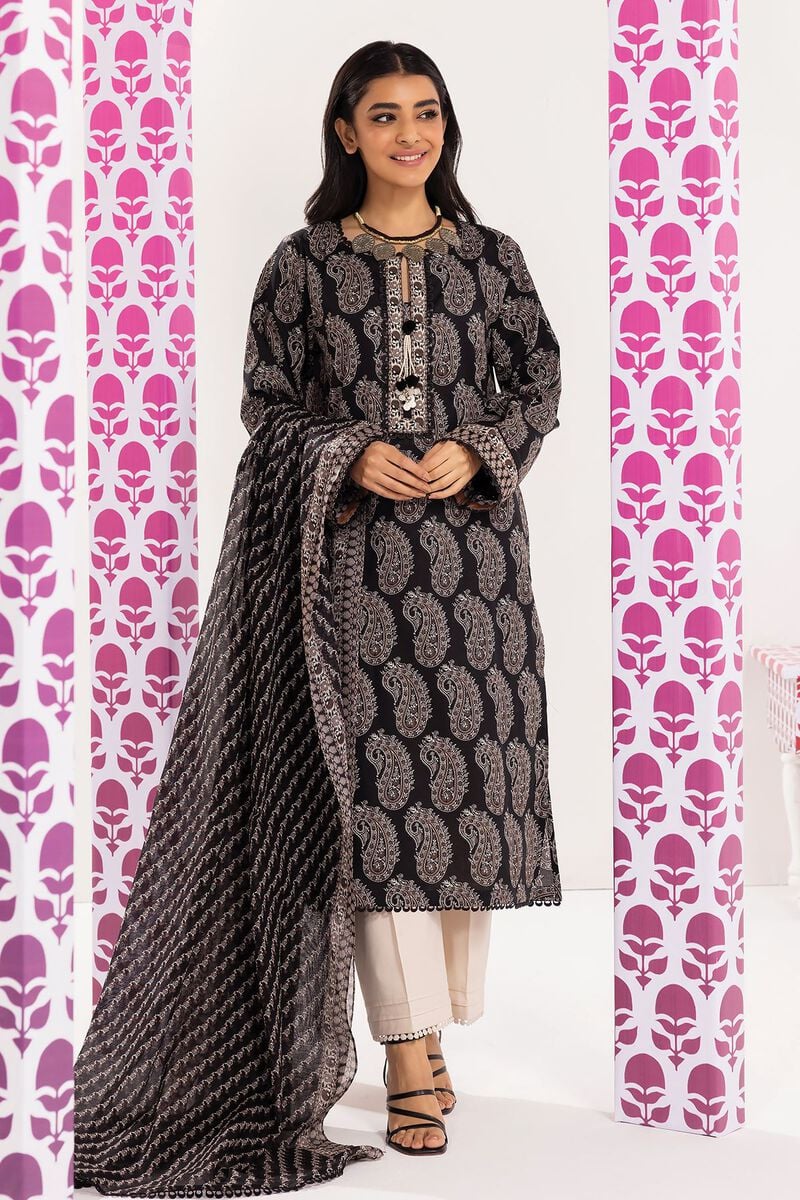 Khaadi | 2 Piece Unstitched Lawn - Top & Dupatta | LLA240102-Black