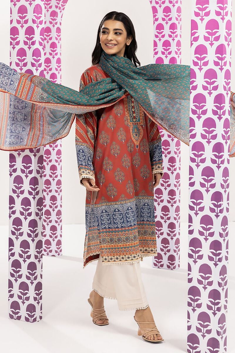 Khaadi | 2 Piece Unstitched Lawn - Top & Dupatta | LLA240107-Red