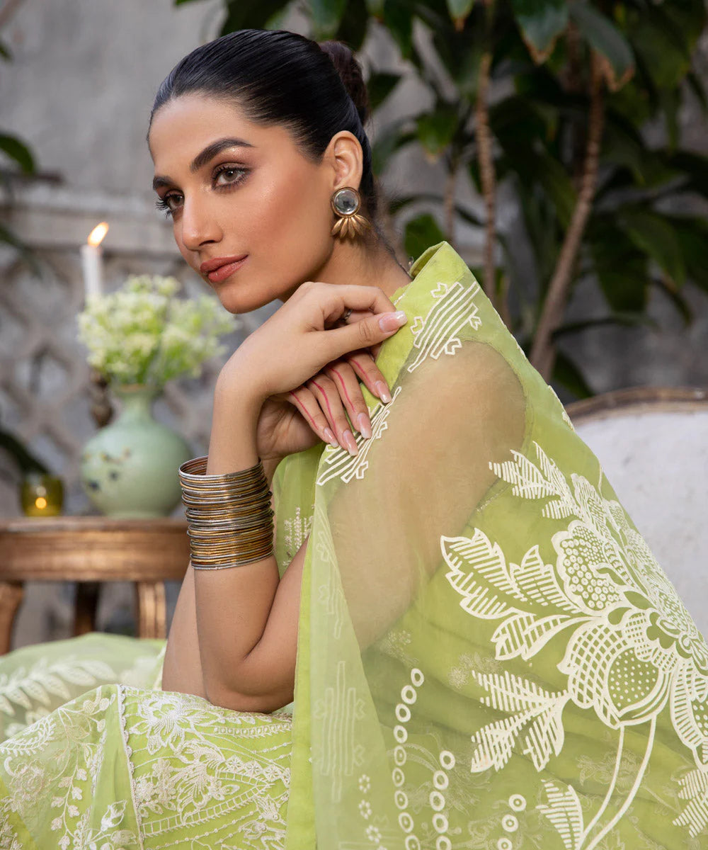 SAPPHIRE | UNSTICHED 3 PIECE DYED EMBROIDERED ORGANZA SUIT