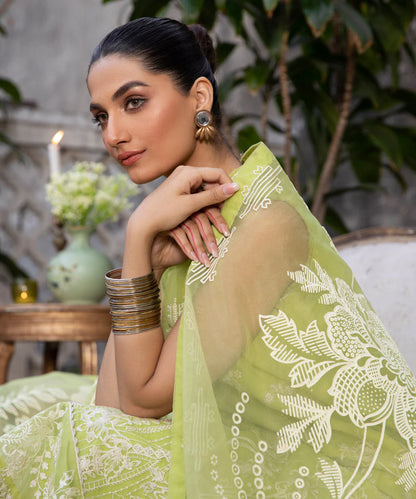 SAPPHIRE | UNSTICHED 3 PIECE DYED EMBROIDERED ORGANZA SUIT