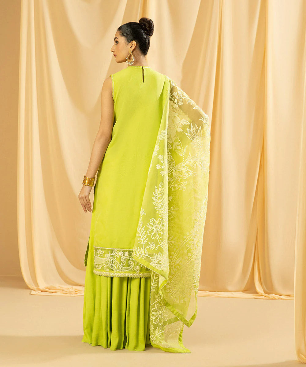 SAPPHIRE | UNSTICHED 3 PIECE DYED EMBROIDERED ORGANZA SUIT