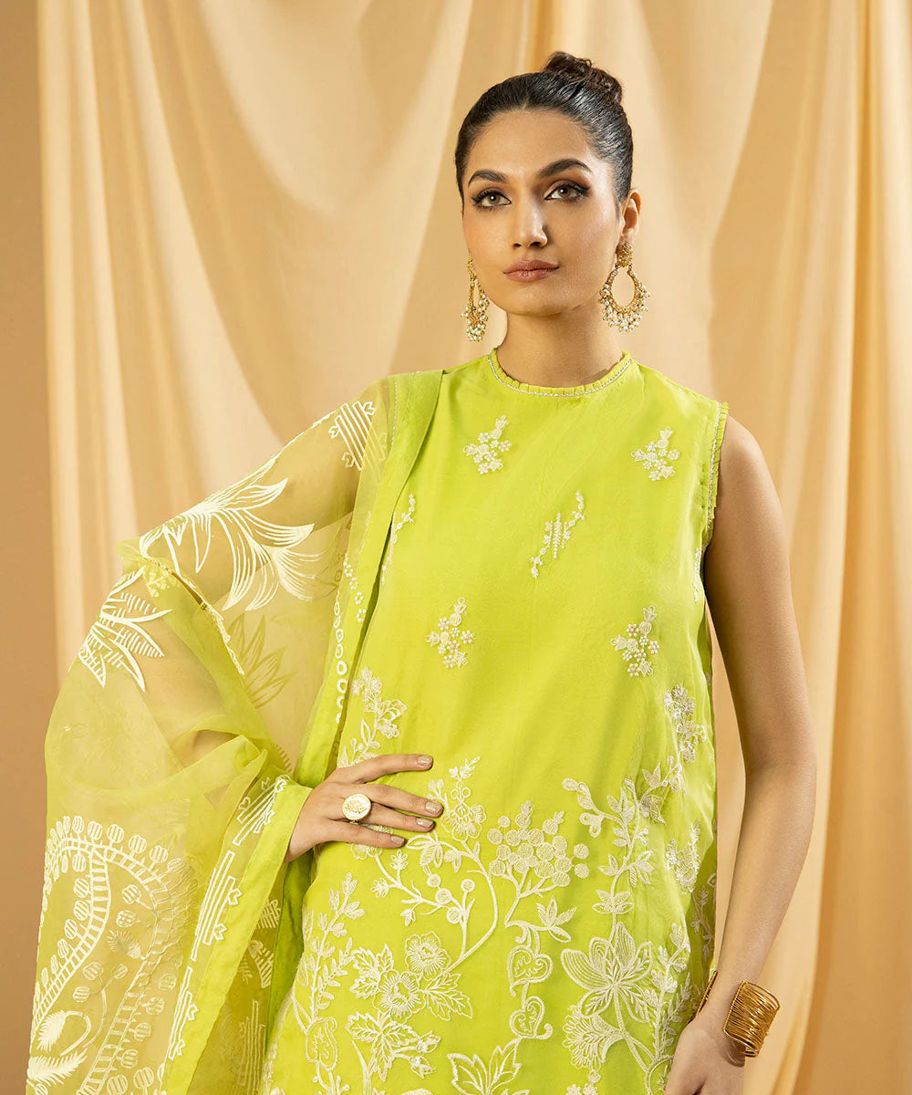 SAPPHIRE | UNSTICHED 3 PIECE DYED EMBROIDERED ORGANZA SUIT