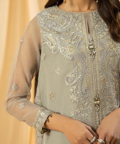 SAPPHIRE | UNSTICHED 3 PIECE DYED EMBROIDERED ORGANZA SUIT