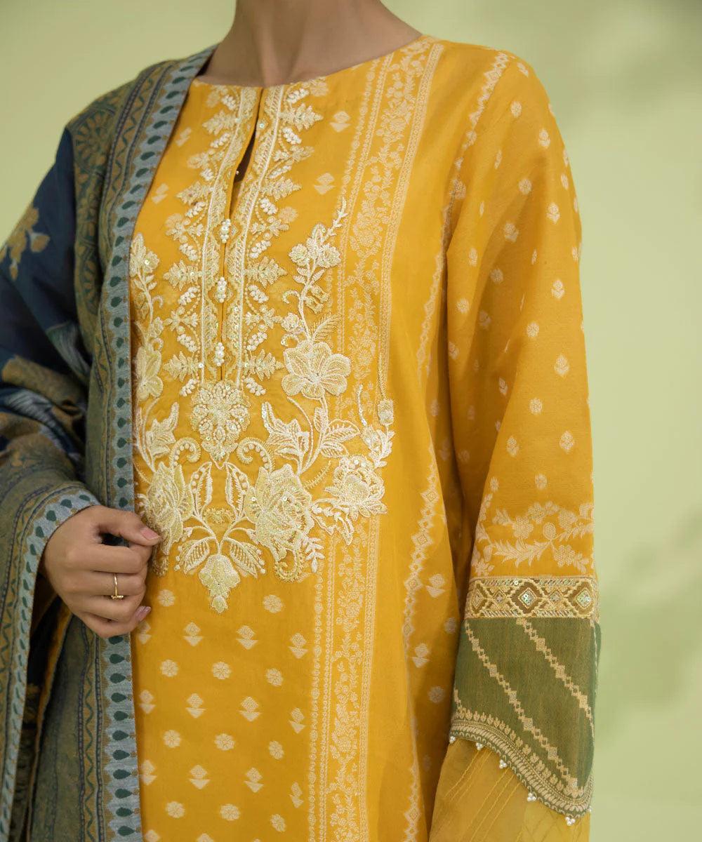 Sapphire | Unstitched 3 Piece - Embroidered Jacquard Suit