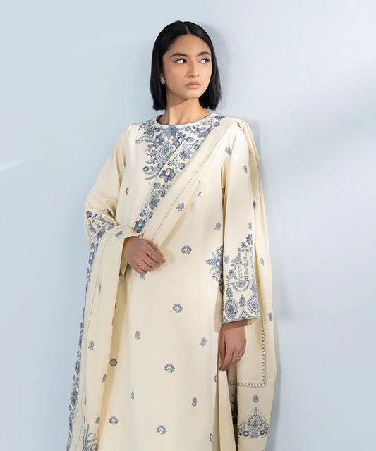 SAPPHIRE | UNSTITCHED 3 PIECE EMBROIDERED COTTON SATIN SUIT