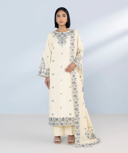 SAPPHIRE | UNSTITCHED 3 PIECE EMBROIDERED COTTON SATIN SUIT