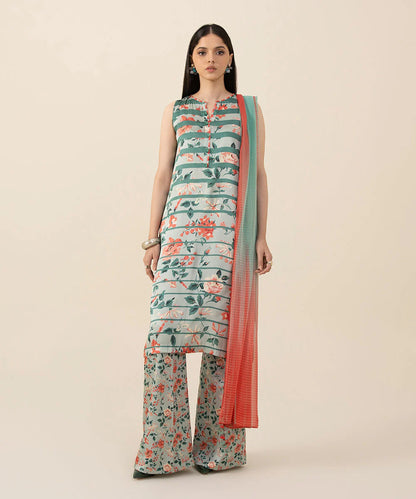 SAPPHIRE | UNSTITCHED 2 PIECE PRINTED SATIN SUIT