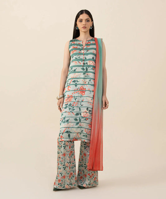 SAPPHIRE | UNSTITCHED 2 PIECE PRINTED SATIN SUIT