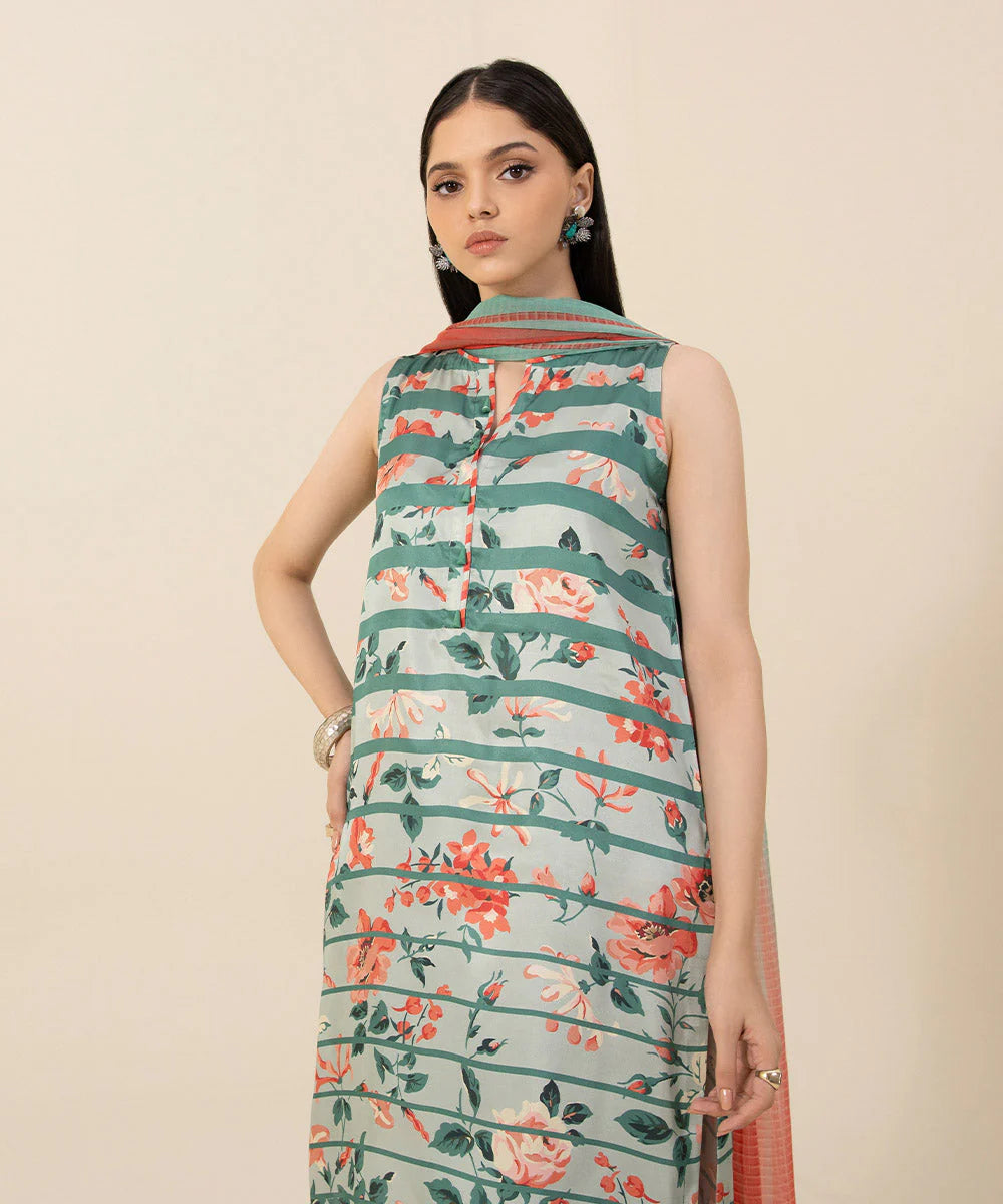 SAPPHIRE | UNSTITCHED 2 PIECE PRINTED SATIN SUIT