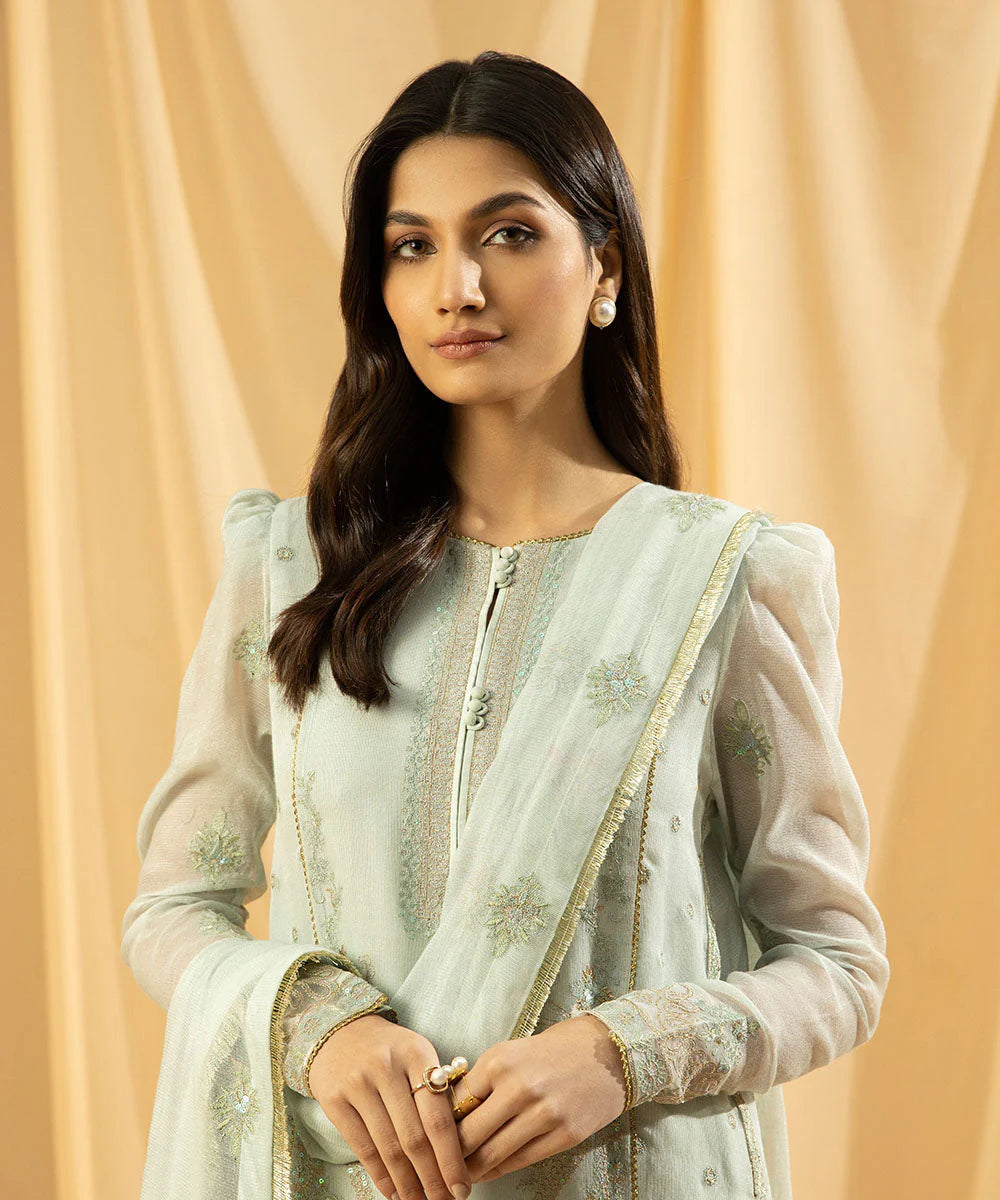 Sapphire LUXE | 3 Piece Unstitched Embroidered Blended Khaddi Net Suit | 3FE-LX23V2-13