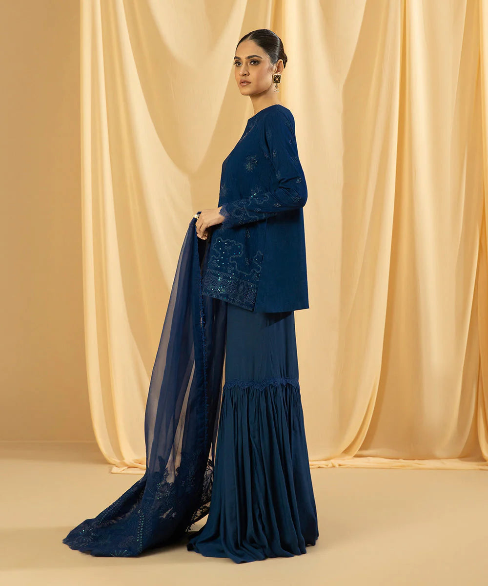 Sapphire LUXE | 3 Piece Unstitched Dyed Embroidered Raw Silk Suit | 3FE-LX23V2-20