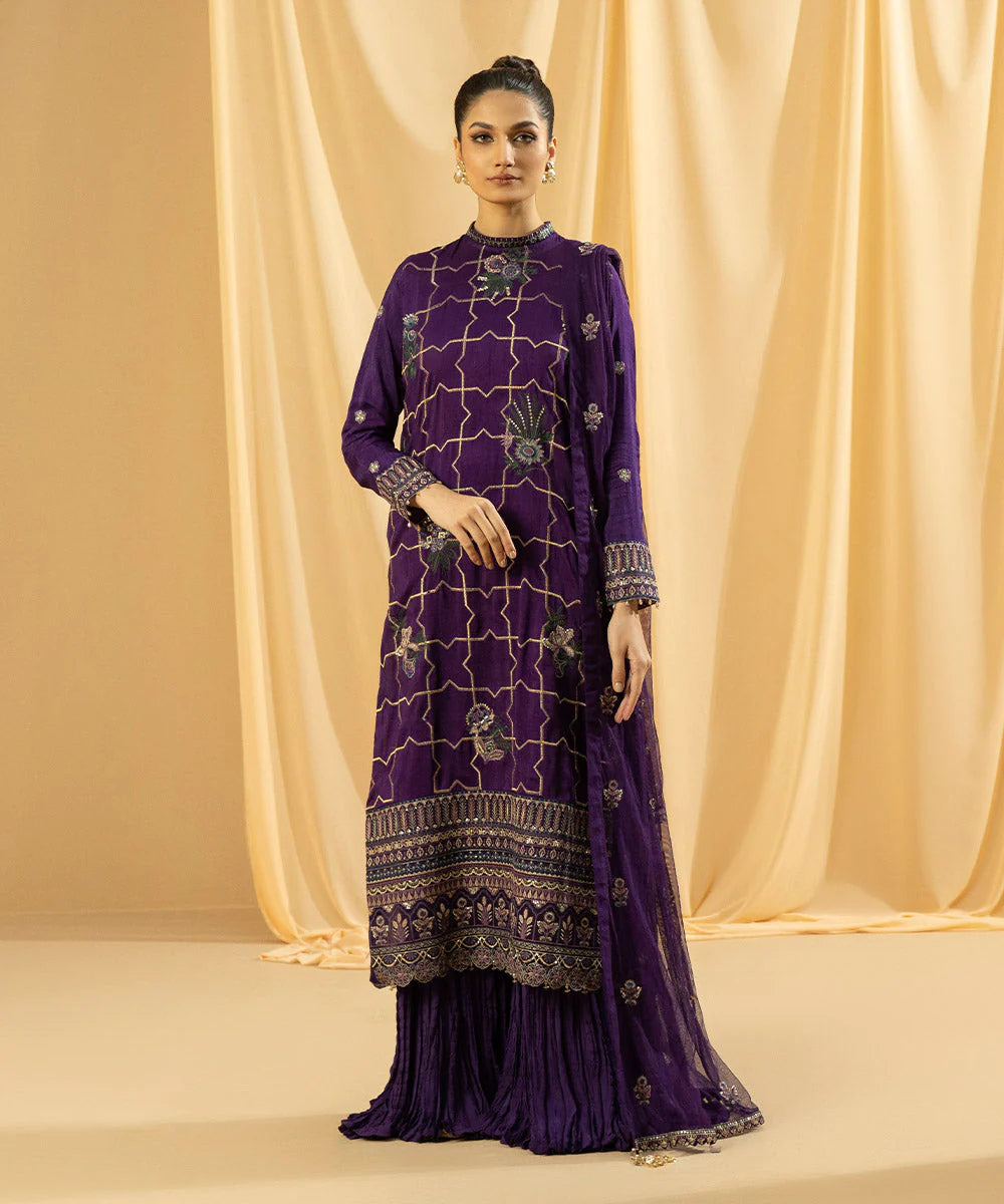 Sapphire LUXE | 3 Piece Unstitched Dyed Embroidered Raw Silk Suit | 3FE-LX23V2-21