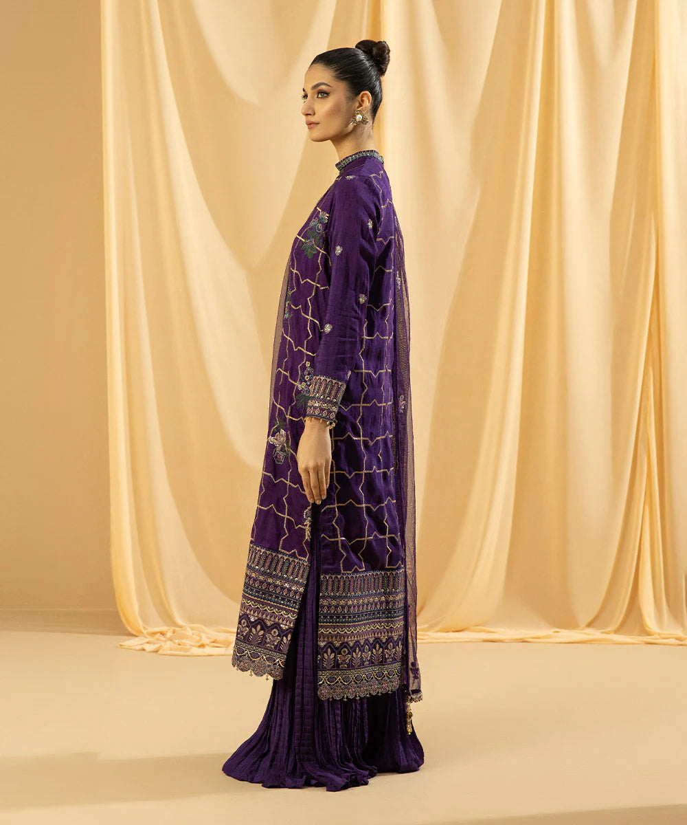 Sapphire LUXE | 3 Piece Unstitched Dyed Embroidered Raw Silk Suit | 3FE-LX23V2-21