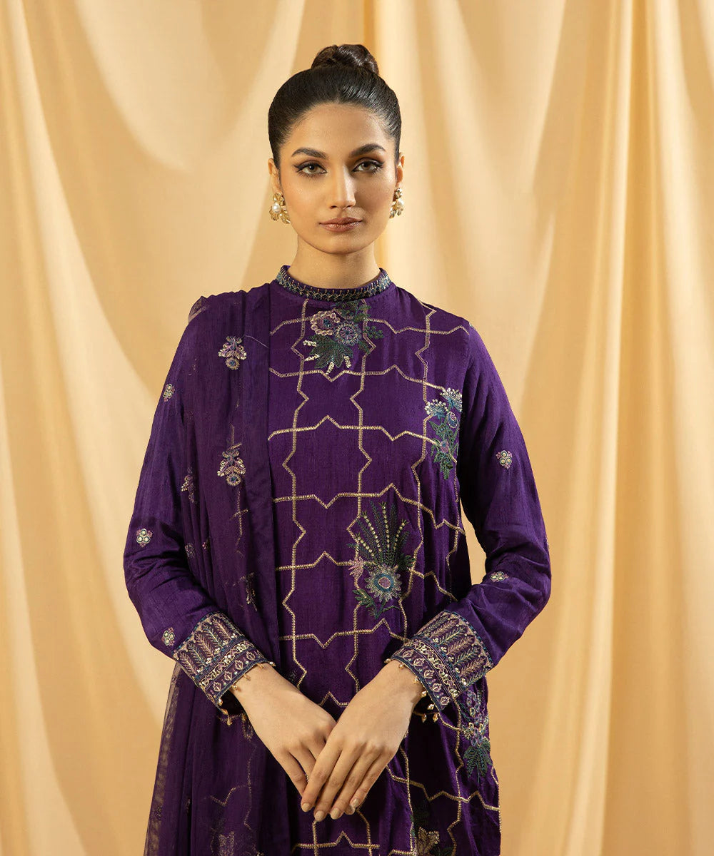Sapphire LUXE | 3 Piece Unstitched Dyed Embroidered Raw Silk Suit | 3FE-LX23V2-21