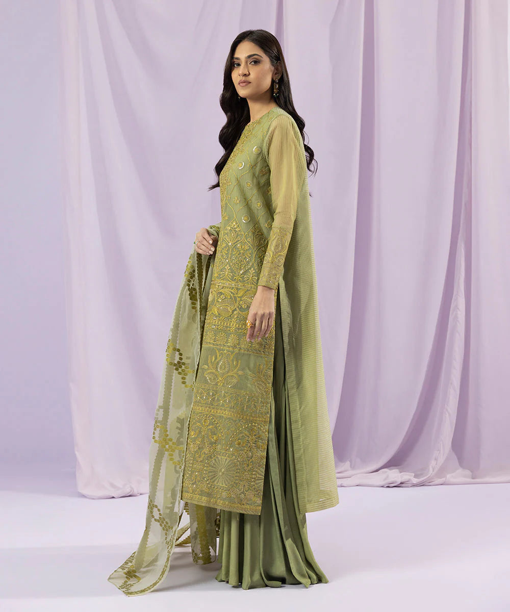SAPPHIRE | UNSTITCHED 3 PIECE DYED EMBROIDERED ZARI LINE ORGANZA SUIT