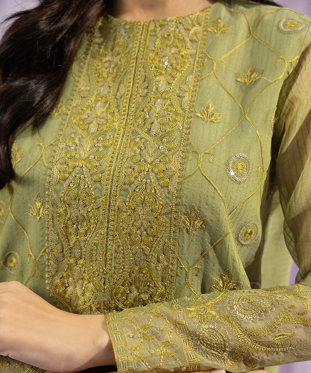 SAPPHIRE | UNSTITCHED 3 PIECE DYED EMBROIDERED ZARI LINE ORGANZA SUIT