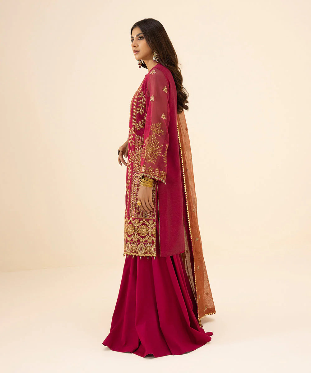 Sapphire LUXE | 3 Piece Unstitched Embroidered Khaddi Net Suit | 3FE-LX23V3-11