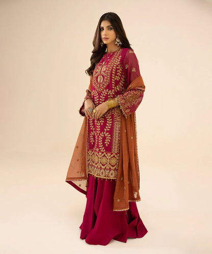 Sapphire LUXE | 3 Piece Unstitched Embroidered Khaddi Net Suit | 3FE-LX23V3-11