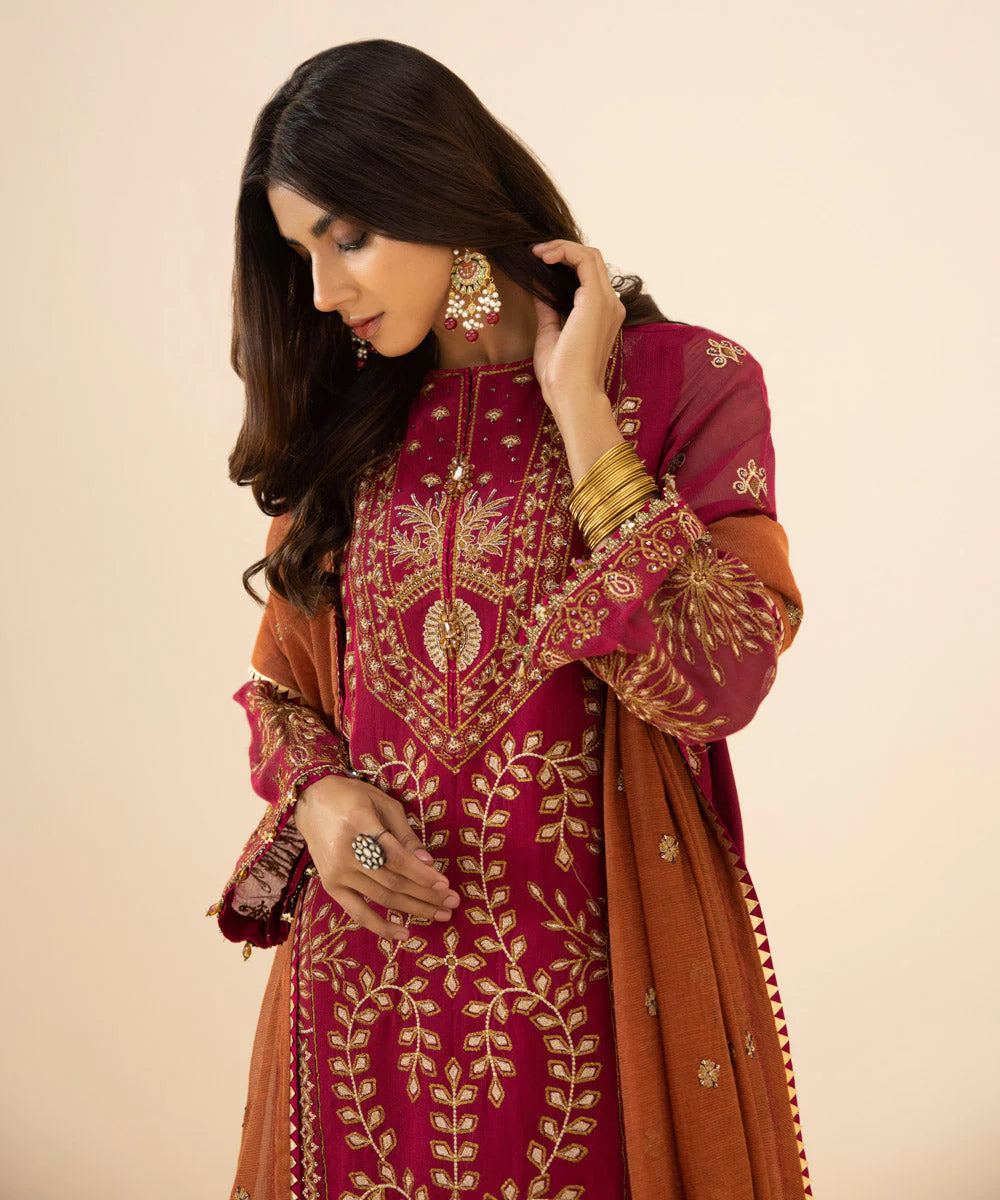 Sapphire LUXE | 3 Piece Unstitched Embroidered Khaddi Net Suit | 3FE-LX23V3-11
