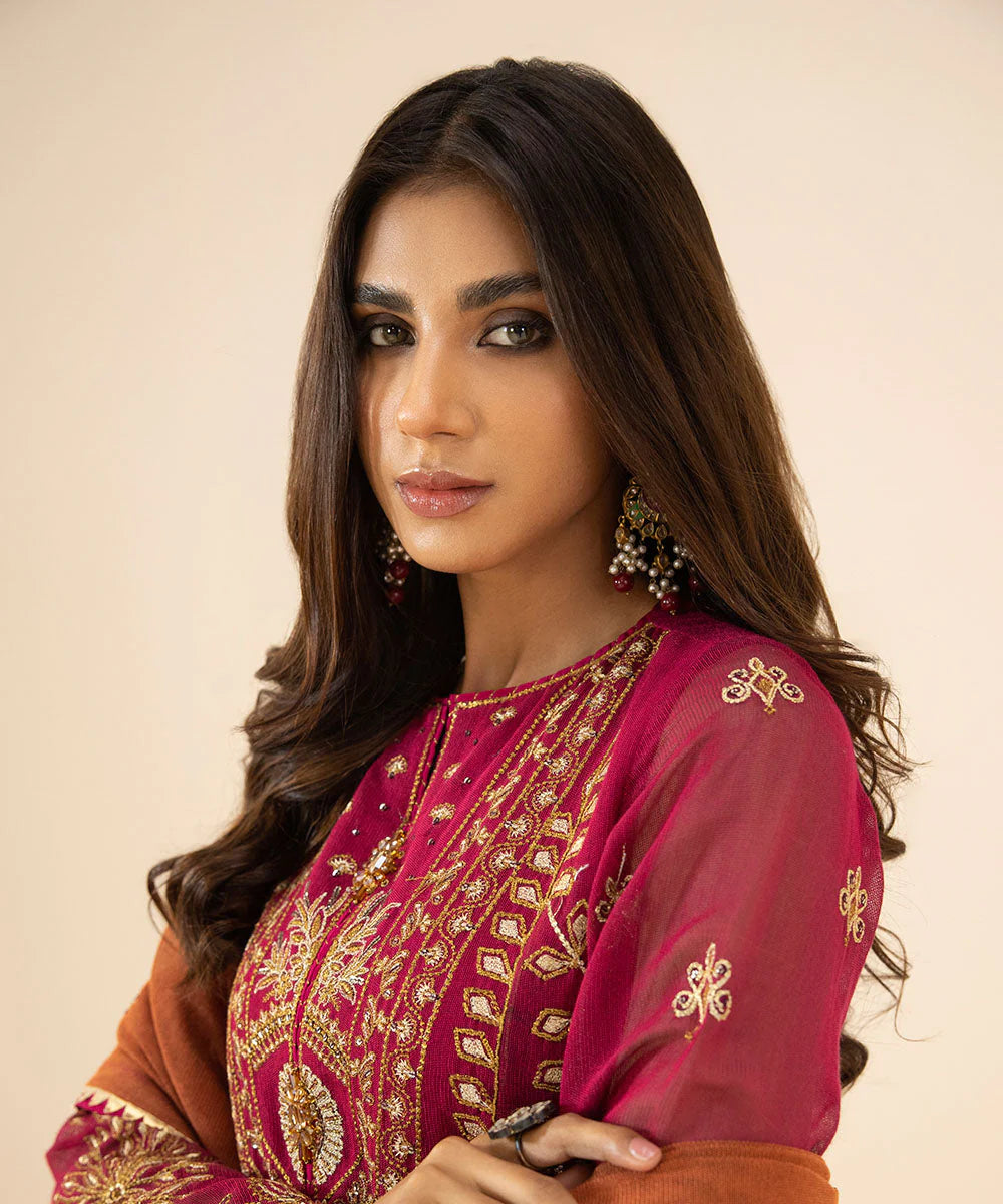 Sapphire LUXE | 3 Piece Unstitched Embroidered Khaddi Net Suit | 3FE-LX23V3-11
