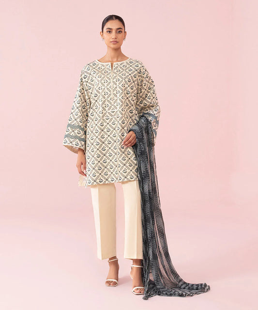 Sapphire | Unstitched 2 Piece - Printed Textured Cotton Suit