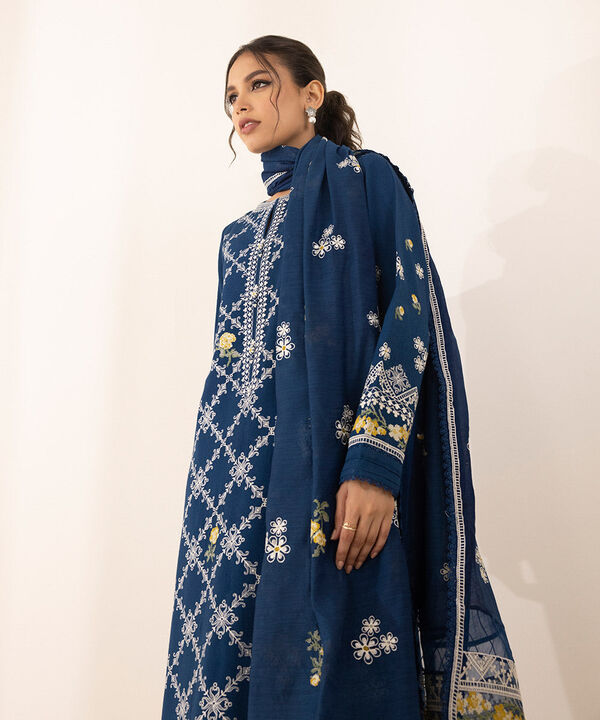 SAPPHIRE | UNSTITCHED 3 PIECE - EMBROIDERED COTTON KARANDI SUIT