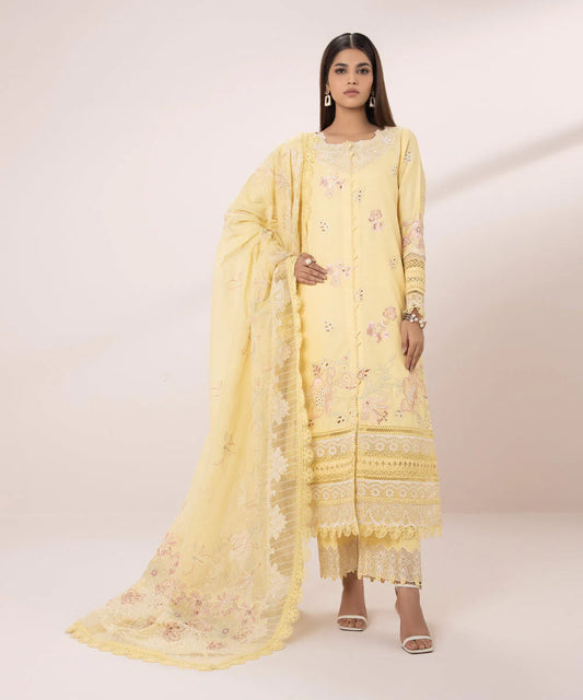 SAPPHIRE | UNSTITCHED 3 PIECE EMBROIDERED COTTON SATIN SUIT