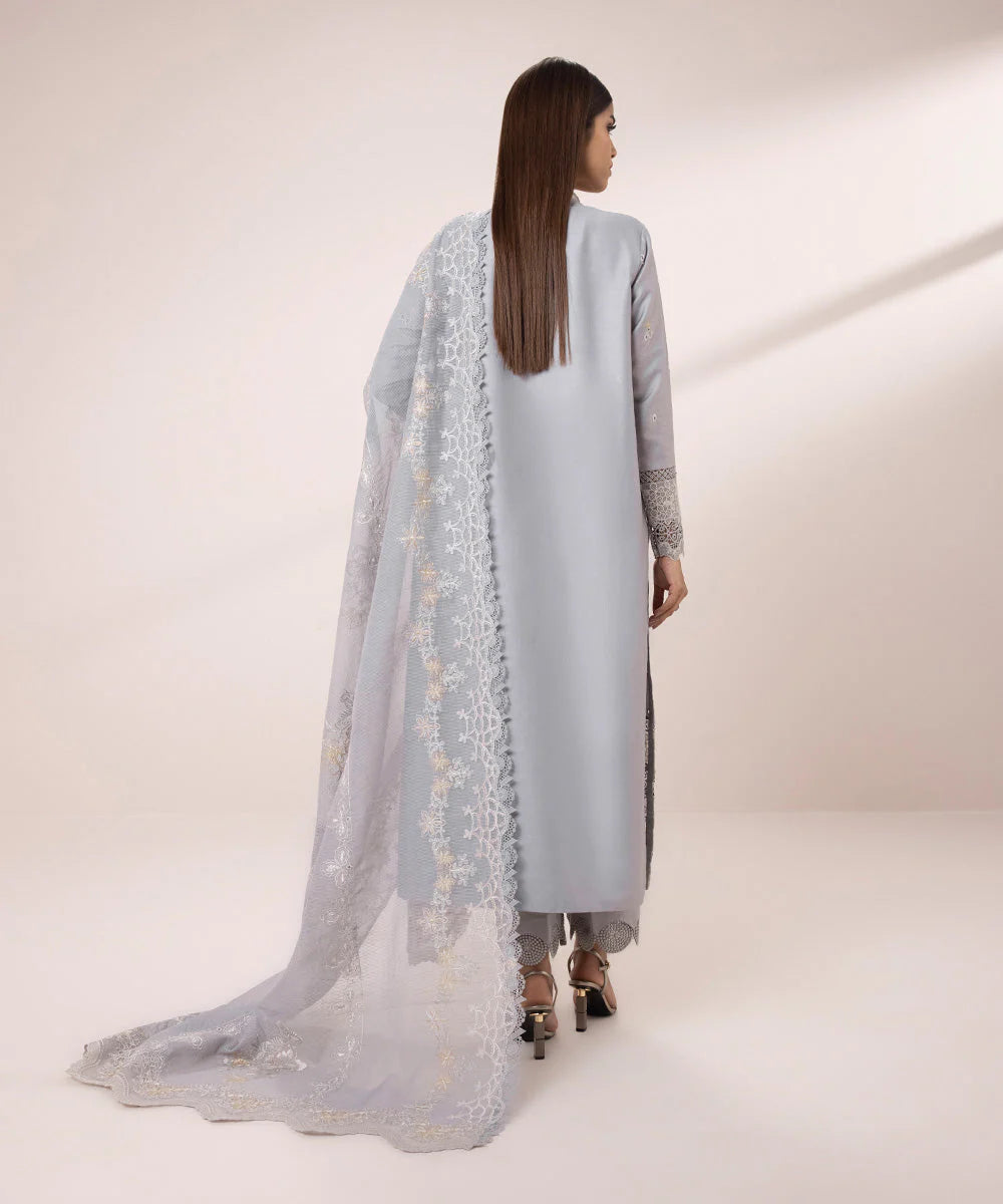 SAPPHIRE | UNSTITCHED 3 PIECE EMBROIDERED COTTON SATIN SUIT