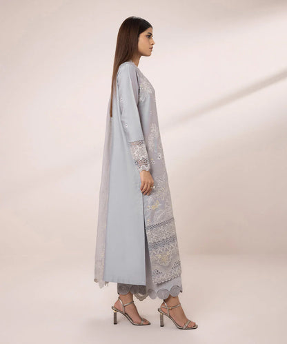 SAPPHIRE | UNSTITCHED 3 PIECE EMBROIDERED COTTON SATIN SUIT