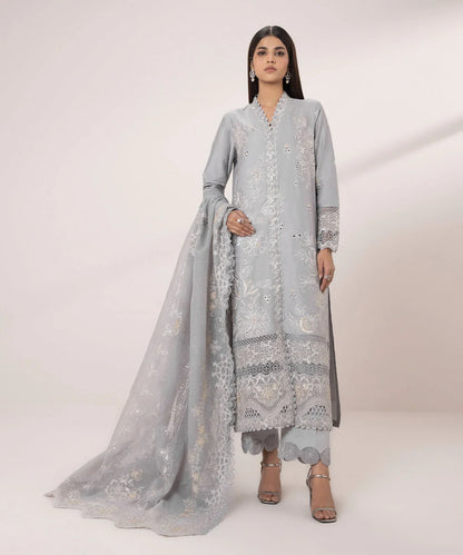 SAPPHIRE | UNSTITCHED 3 PIECE EMBROIDERED COTTON SATIN SUIT