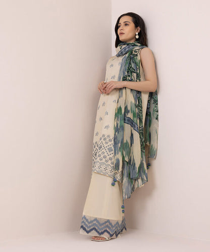 SAPPHIRE | UNSTITCHED 3 PIECE EMBROIDERED COTTON SATIN SUIT
