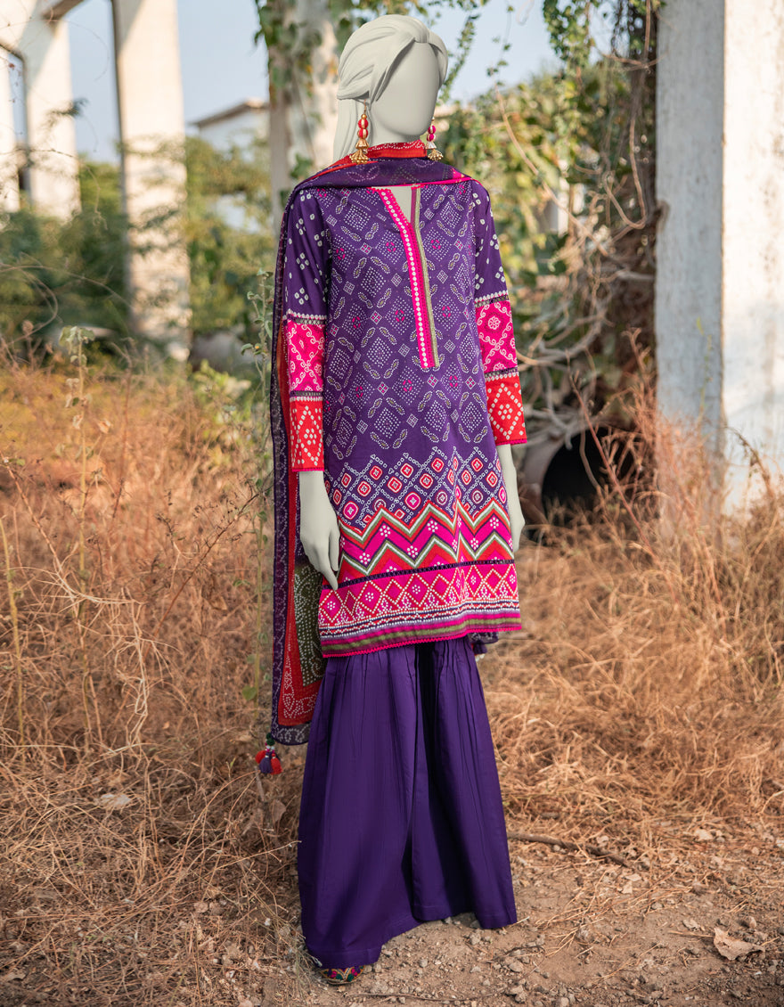 J. | UNSTITCHED 3 PIECE PRINTED LAWN SUIT