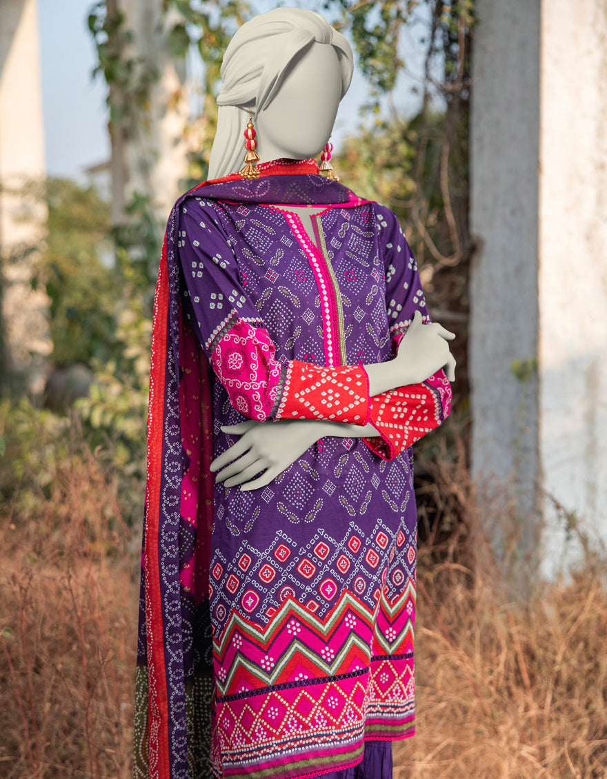 J. | UNSTITCHED 3 PIECE PRINTED LAWN SUIT