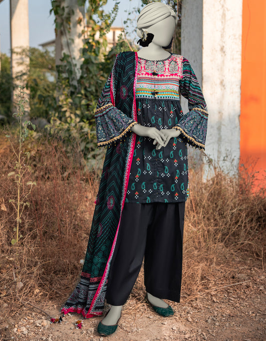 J. | UNSTITCHED 3 PIECE PRINTED LAWN SUIT