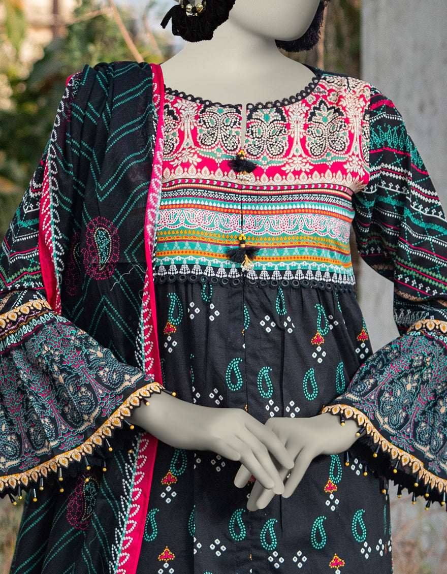J. | UNSTITCHED 3 PIECE PRINTED LAWN SUIT