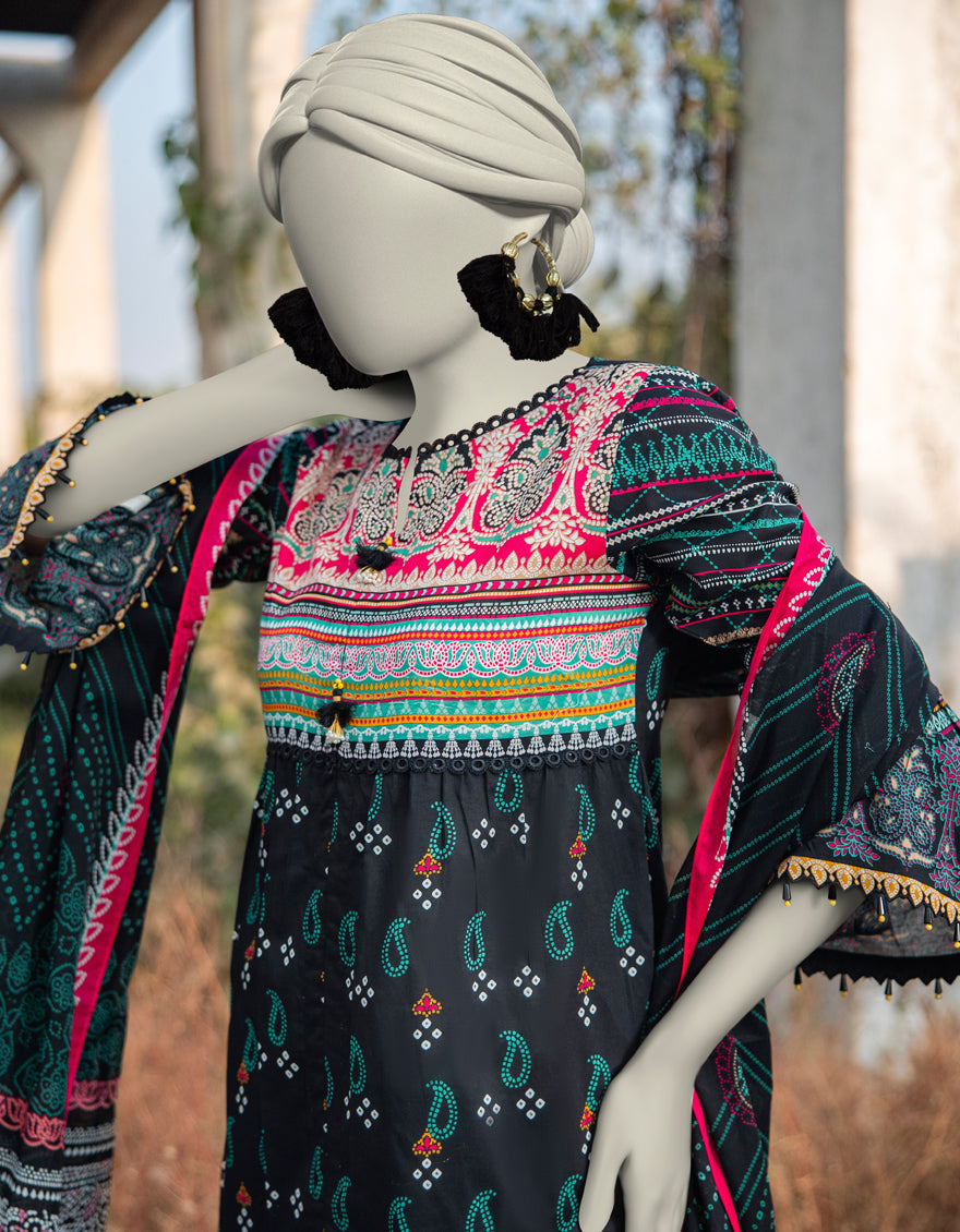 J. | UNSTITCHED 3 PIECE PRINTED LAWN SUIT