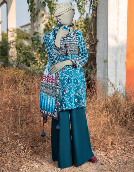 J. | UNSTITCHED 3 PIECE PRINTED LAWN SUIT
