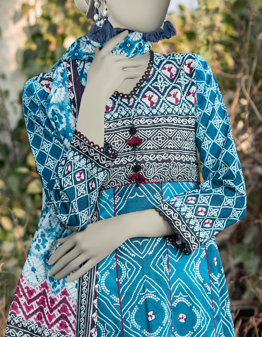 J. | UNSTITCHED 3 PIECE PRINTED LAWN SUIT
