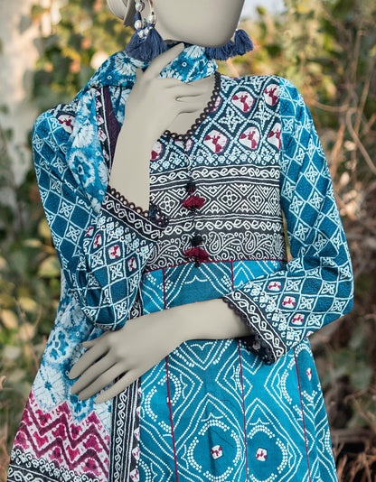 J. | UNSTITCHED 3 PIECE PRINTED LAWN SUIT
