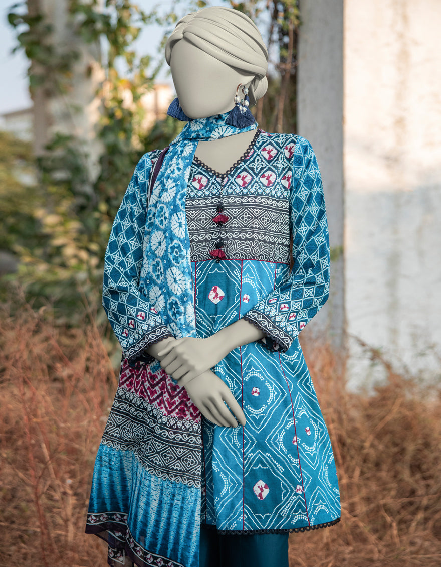J. | UNSTITCHED 3 PIECE PRINTED LAWN SUIT