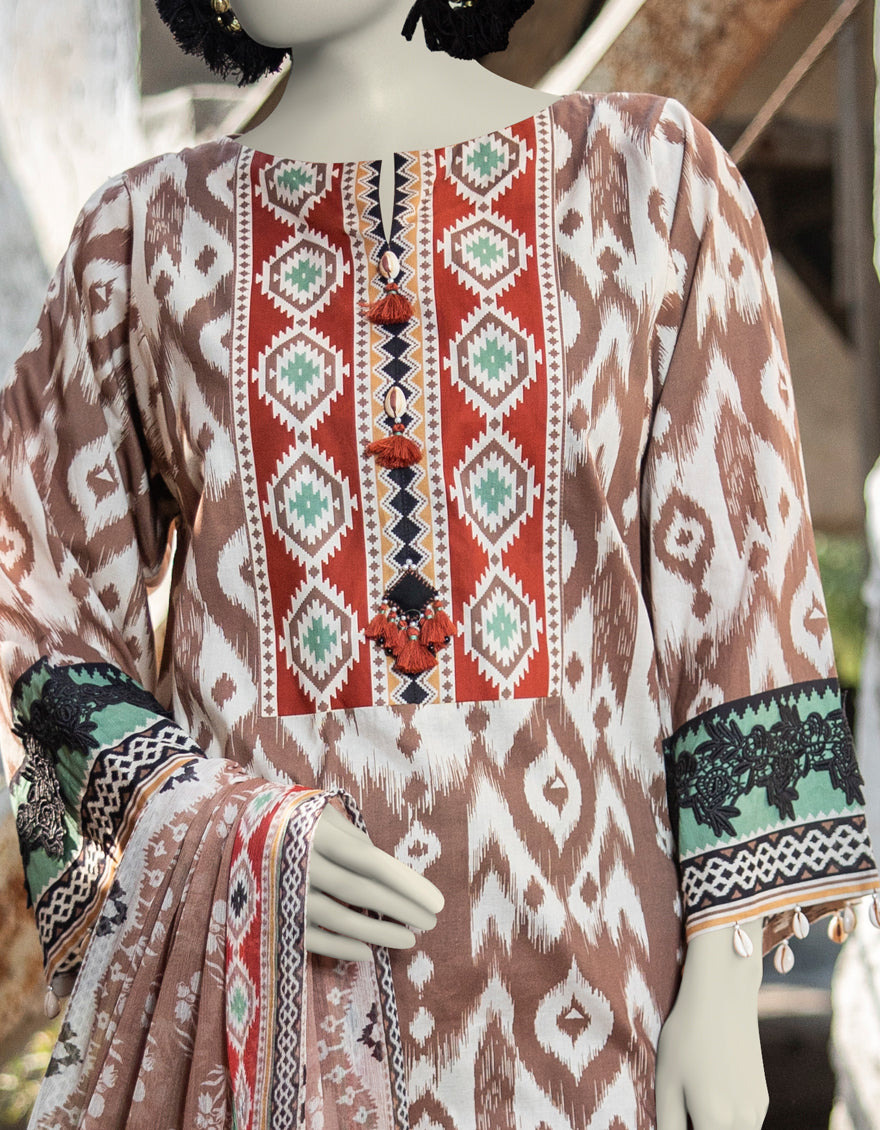 J. | UNSTITCHED 3 PIECE PRINTED LAWN SUIT