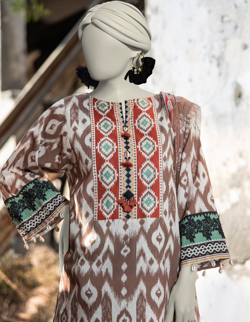 J. | UNSTITCHED 3 PIECE PRINTED LAWN SUIT