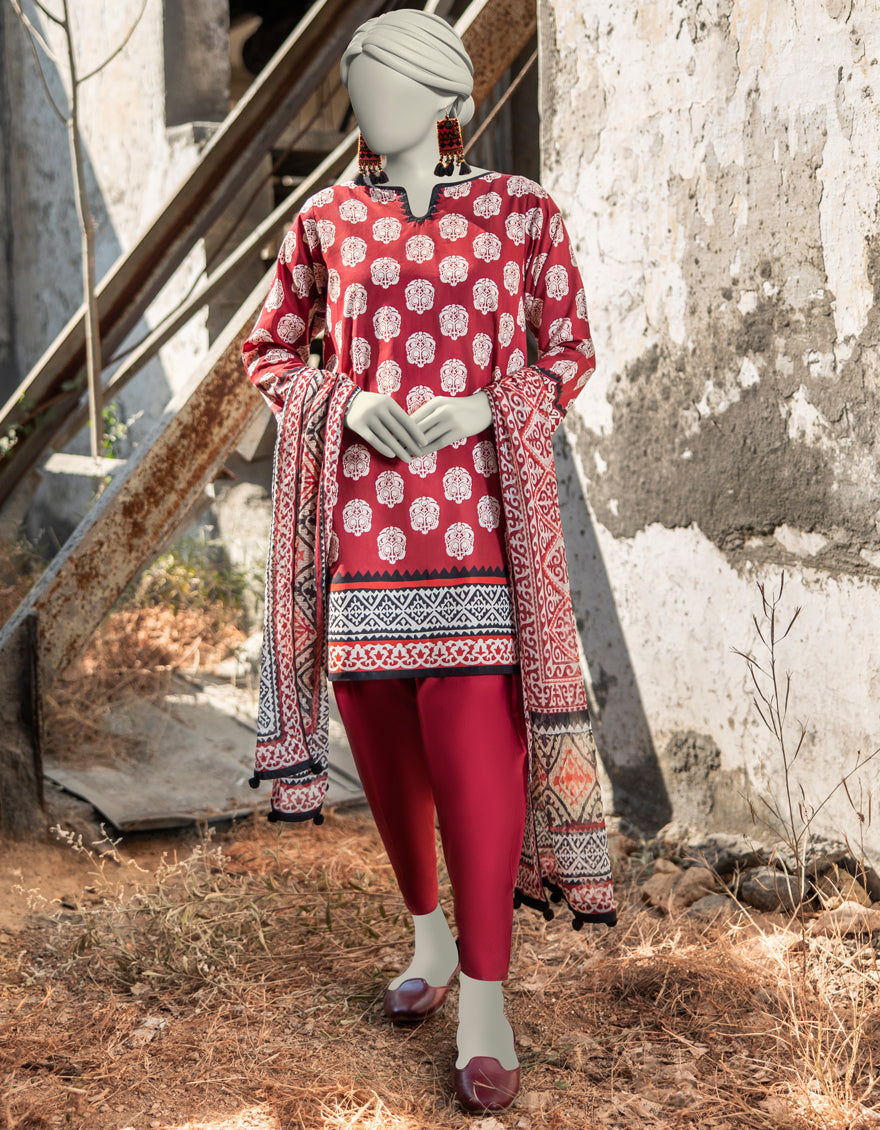 J. | UNSTITCHED 3 PIECE PRINTED LAWN SUIT