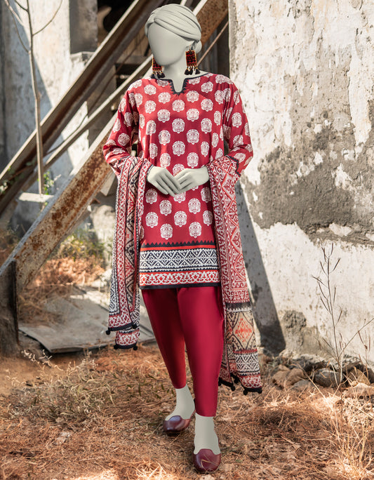 J. | UNSTITCHED 3 PIECE PRINTED LAWN SUIT