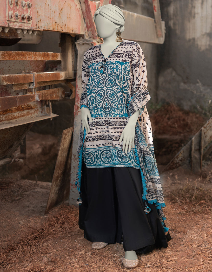 J. | UNSTITCHED 3 PIECE PRINTED LAWN SUIT