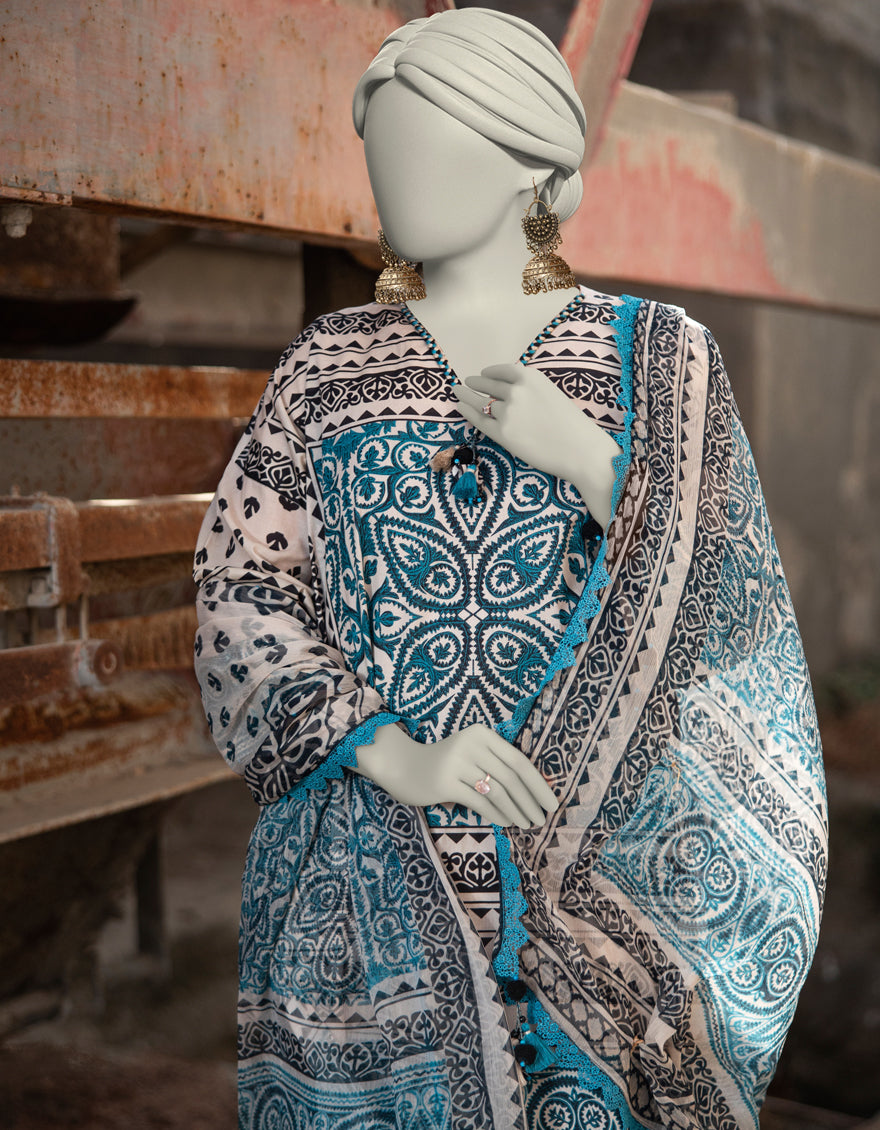 J. | UNSTITCHED 3 PIECE PRINTED LAWN SUIT