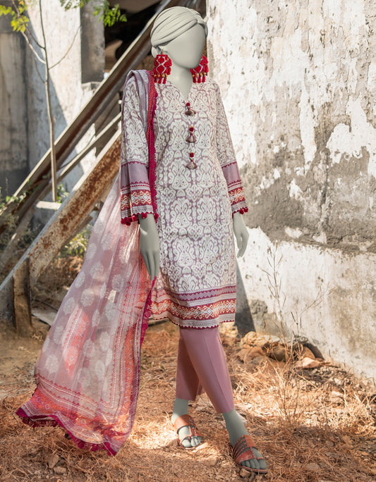 J. | UNSTITCHED 3 PIECE PRINTED LAWN SUIT