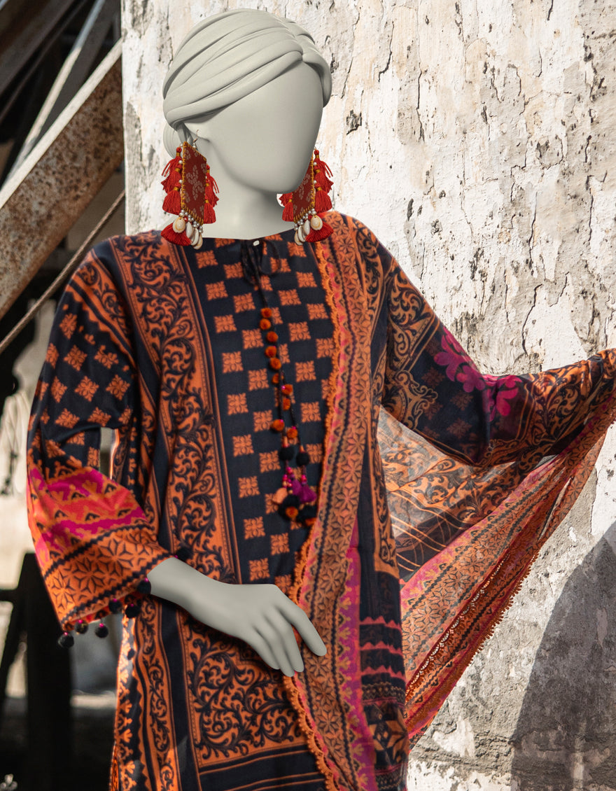 J. | UNSTITCHED 3 PIECE PRINTED LAWN SUIT