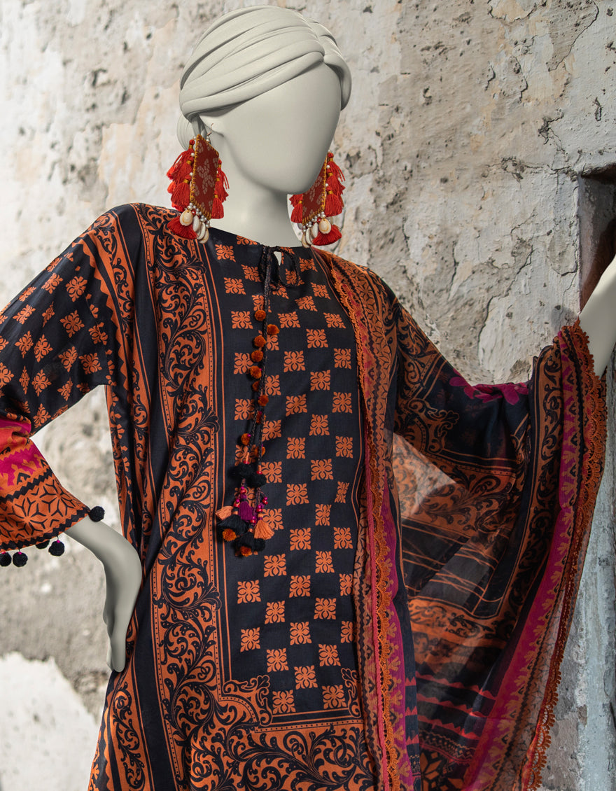 J. | UNSTITCHED 3 PIECE PRINTED LAWN SUIT