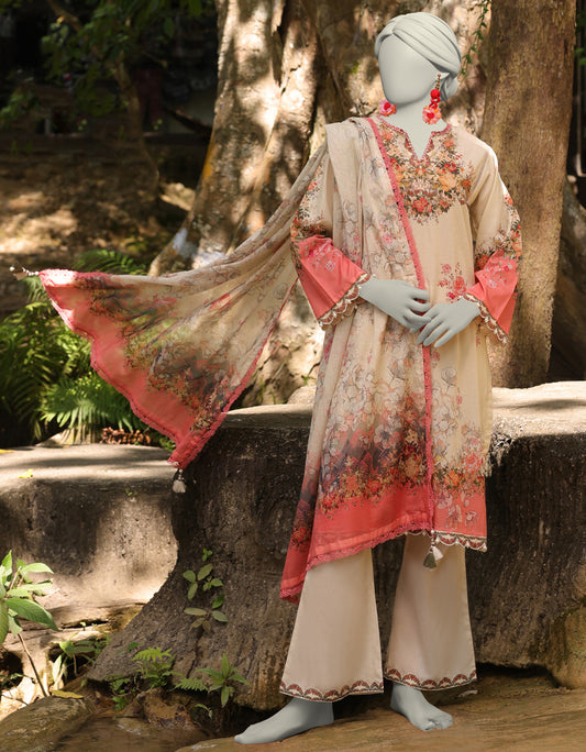 J. | UNSTITCHED 3 PIECE PRINTED LAWN SUIT